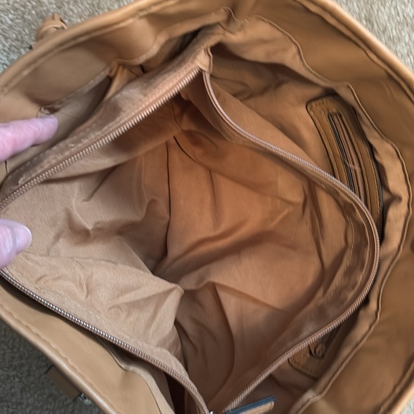 Butterfly Embroidered Striped Canvas Tote Bag Tan Brown Shoulder Handbag - Picture 10 of 11